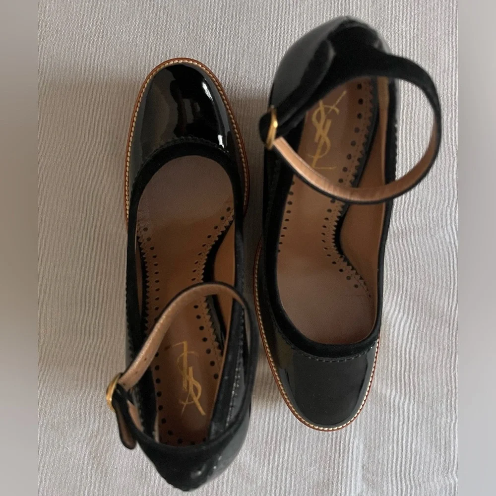 Women’s YVES SAINT LAURENT WEDGE  BLACK PATENT Mules - Picture 15 of 15